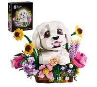 Adorable ramo de perros, bloques de construcción suculentos, compatible con Lego adorables perros, flores artificiales, bonsái, plantas creativas y animales, juguete de construcción, regalo para
