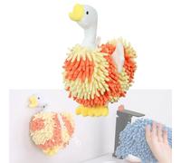 Adorable Swan-Shaped Hand Towel,Cute Fuzzy Chenille Animal Shaped Hanging Towel with Hanging Loop,Super Absorbent Quick Drying Decorative Towels for Kitchen,Bathroom,and Sink Areas (Orange 1)