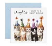 Adorable tarjeta de cumpleaños para mascotas - "Cat Birthday Daughter" - Regalos para ella, niños, adultos, de mamá y papá - Día perfecto - Viene con divertidas calcomanías
