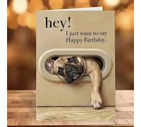 Adorable tarjeta de felicitación de cumpleaños de raza de perro con diseño de pastor alemán Pitbull Spaniel Cocker Bernese y Pug en papel marrón robusto para los amantes de las mascotas, 17 cm (F)