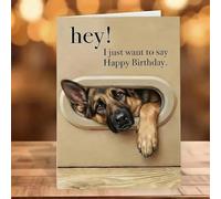 Adorable tarjeta de felicitación de cumpleaños de raza de perro con diseño de pastor alemán Pitbull Spaniel Cocker Bernese y Pug en papel marrón robusto para los amantes de las mascotas, 17 cm (A)
