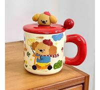Adorable taza aislada para cachorros con tapa y cuchara, taza térmica de 14 onzas para bebidas calientes y frías, tazas de té de cerámica con caja de regalo, aptas para horno, microondas y