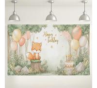Adorable telón de fondo de cumpleaños de zorro, decoración de fiesta linda del bosque, fondo dorado de feliz cumpleaños para fotografía, suministros de fiesta para niños, 71 x 43 pulgadas