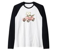 Adorable Tigre Blanco Conducción Pequeño Coche Rosa Camiseta Manga Raglan