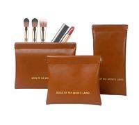 Adorable Travel Makeup Bag, Sturdy PU Leather Self-Closing Makeup Pouch, Portable Travel Storage Pouch, Multifunctional Cosmetic Accessories Organizer for Women and Girls