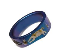 Adorables anillos de diseño felino saltando en color azul metálico, joyería delicada para fiestas y salidas informales, joyería única para gatos