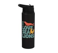 Adorables animales marinos I Love Sea Lions Stainless Steel Insulated Water Bottle