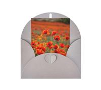 Adorables tarjetas y sobres en blanco con estampado de flores de amapola, diseños únicos perfectos para festivales, invitaciones