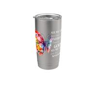 Adoración fiel Dios Mariposa Arte inspirador cristiano Vaso térmico de acero inoxidable de doble pared