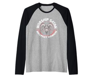 Adoración Satanás Respeto Mujeres Feminista Satanista Satánico Camiseta Manga Raglan