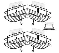 ADORAMOUR Juego de Estantes para Ducha de Esquina - 2 Unidades Organizador de Baño con Porta Jabón, Estante de Almacenamiento con Adhesivo para Productos de Baño, Porta Champú, Negro