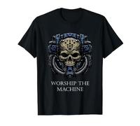 Adorar la tecnología de la máquina Cráneo Futuro Tecnología mecánica Camiseta gráfica económica, Hombre, Negro, M