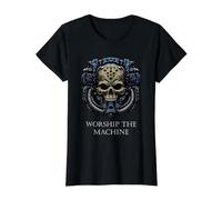 Adorar la tecnología de la máquina Cráneo Futuro Tecnología mecánica Camiseta gráfica económica, Mujer, Negro, XS