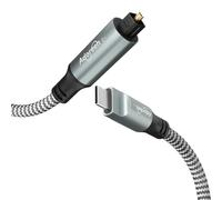 Adoreen Cable de audio óptico digital USB C a Toslink de 4 pies, USB 2.0 macho a puerto SPDIF macho, adaptador de fibra óptica, trenzado para TV/barra de sonido, Sony PS5, altavoces y cine en casa