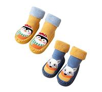 Adorel Calcetines Antideslizantes Termicos para Bebé 2 Pares Pinguino Amarillo Gatito Verde 19-21 EU (Tamaño del Fabricante 13)