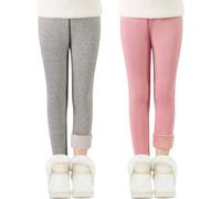 Adorel Leggings Térmicos Algodón Forros para Niñas Pack de 2 Gris, Rosa 5-6 Años (Tamaño del Fabricante 120)