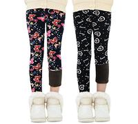 Adorel Leggins Forro Polar Termicos para Niña Pack de 2 Estampado de Lazo y Mariposa 6-7 Años (Tamaño del Fabricante 130)