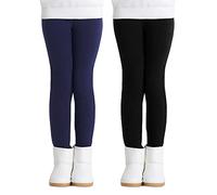 Adorel Leggins Térmicos Pantalón Forros Algodón para Niñas Pack de 2 Negro & Azul Marino 5-6 Años (Tamaño del Fabricante 120)