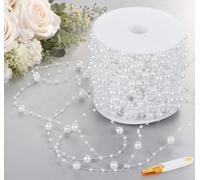 Adorfine Guirnalda de perlas blancas, 30 m, cadena de perlas decorativa con tijeras de acero inoxidable, para decoración de mesa, Navidad, fiestas, manualidades