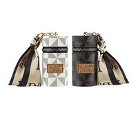 Adorila Paquete de 2 Estuches para lápiz Labial, Bolsa de Cuero para Brillo de Labios, Organizador de lápiz Labial de Viaje con Llavero para Mujer (marrón, Blanco)