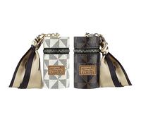 Adorila Paquete de 2 Estuches para lápiz Labial, Bolsa de Cuero para Brillo de Labios, Organizador de lápiz Labial de Viaje con Llavero para Mujer (marrón, Blanco)