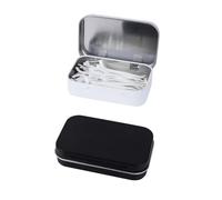 Adorila Paquete de 2 fundas portátiles para hilo dental, contenedor de almacenamiento de hilo dental de deslizamiento recargable, dispensador de púas dentales de metal para viaje (negro, blanco)