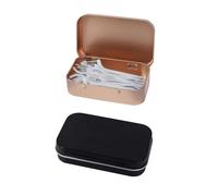 Adorila Paquete de 2 fundas portátiles para hilo dental, contenedor de almacenamiento de hilo dental de deslizamiento recargable, dispensador de púas dentales de metal para viaje (negro, dorado)