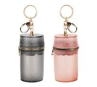 Adorila Paquete de 2 llaveros gruesos de PVC para pintalabios, mini soporte para brillo de labios con purpurina, organizador cilíndrico de maquillaje para bolso (rosa/negro)