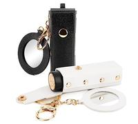 Adorila Paquete de 2 llaveros organizadores de lápiz labial, estuche de cuero con espejo para mujer, bolsa portátil para brillo de labios, soporte para bálsamo labial para viajes, negro y blanco,