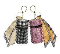 Adorila Paquete de 2 llaveros para lápiz labial, soporte de cuero para brillo de labios, organizador de lápiz labial de viaje para bolso, perfume, esmalte de uñas, Negro + Rojo