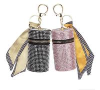 Adorila Paquete de 2 llaveros para pintalabios, soporte de cuero para brillo de labios, organizador de lápiz labial de viaje para esmalte de uñas, Negro, rosado, Moderno