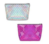 Adorila Paquete de 2 monederos de cuero con escamas de pescado, cartera pequeña con llavero, bolsillo con cremallera para mujer (blanco y rojo), Blanco, Rojo, Monedero con escamas de pescado