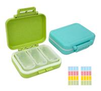 Adorila Paquete de 2 organizadores de pastillas diarios de viaje, 3 compartimentos extraíbles, pastillero portátil con etiquetas, pastillero pequeño impermeable para aceite de pescado, vitaminas,