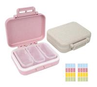 Adorila Paquete de 2 organizadores de pastillas diarios de viaje, 3 compartimentos extraíbles, pastillero portátil con etiquetas, pastillero pequeño impermeable para aceite de pescado, vitaminas,