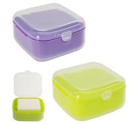 Adorila Soap-Dish - Paquete de 2 jaboneras de plástico de Viaje con Tapa, Recipiente de jabón a Prueba de Fugas, Cuadrado Verde, Morado