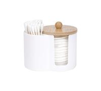 Adorila Soporte para almohadillas de algodón e hisopos, dispensador pequeño de hisopos de algodón de plástico con tapa, organizador de almacenamiento de accesorios de baño para hisopos de algodón,