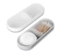 Adorila Soporte para hisopos de algodón, paquete de 2 recipientes de plástico ligeros, caja de almacenamiento portátil Qtip con 2 ranuras, diseño transparente para viajes domésticos, blanco, gris