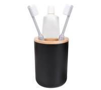 Adorila Soporte redondo de madera para cepillos de dientes, grueso y duradero, soporte de almacenamiento para cepillo de dientes para baño y mostrador (negro)