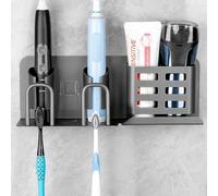 Adorila Y - Soportes para cepillos de dientes eléctricos de aleación de aluminio, organizadores de baño montados en la pared y almacenamiento con 2 ranuras, organizador de accesorios de baño multiusos