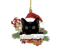 Adorno Acrílico de Gato Negro - Decoración Colgante de Navidad, Espejo Retrovisor y Automóvil - Bonito Ornamento para Decoración