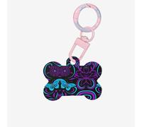 Adorno acrílico de hueso de perro con estampado de mariposas y flores moradas, etiquetas de perro, adorno personalizado para mascotas, llavero con forma de hueso