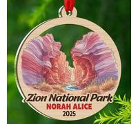 Adorno acrílico de madera 3D de 2 capas de Parque Nacional Zion, regalo para familiares y amigos, día festivo, adorno de madera y acrílico de 2 capas de Zion Park para Navidad 2025, adornos de viaje