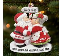 Adorno acrílico personalizado para pareja, diseño de Papá Noel y la señora, con texto en inglés «Growing Old Together», con texto en inglés "I Love You to the North Pole and Back", para parejas