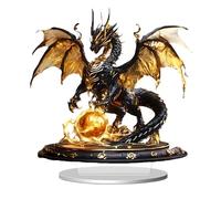 Adorno animal para oficina, apartamento o hogar: dragón dorado brillante de acrílico, figurita de acrílico en 2D, decoración para el escritorio del hogar o el pasillo, pieza decorativa plana