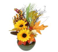 Adorno Artificial de otoño en Maceta con Girasol, Bayas de Trigo, Conos, Flores otoñales, Flores Artificiales, decoración de Flores, Flores de otoño, Hojas de otoño, decoración de Mesa