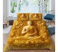Adorno Buda Funda De Edredón 3 Piezas 3D Impresa Buddhism StatueLotus con 2 Fundas De Almohada King（220x240cm） Microfibra Juego De Ropa De Cama para para Niñosy Hombres