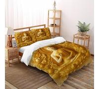 Adorno Buda Funda De Edredón 3 Piezas 3D Impresa Buddhism StatueLotus con Cremallera Y Funda De Almohada Double（200x200cm） Microfibra Ropa De Cama para Adultos Y Niñas