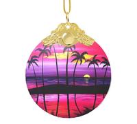 Adorno clásico de cristal redondo de palmera tropical con clip de metal para decoración de árbol y hogar