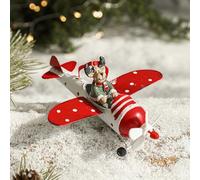 Adorno clásico de Navidad con silueta de avión de hierro y acento de Papá Noel o muñeco de nieve para colgar en el árbol (C)