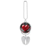 Adorno colgante de ala de ángel de la guarda con corazón rojo para espejo retrovisor, colgante plateado para coche, decoración para espejo retrovisor, accesorio de decoración para mujeres, hombres